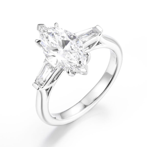 Marquise and Baguette Lab-Grown Diamond Engagement Ring in  14K/18K White Gold, Yellow Gold, Rose Gold & Platinum​ (2CT)