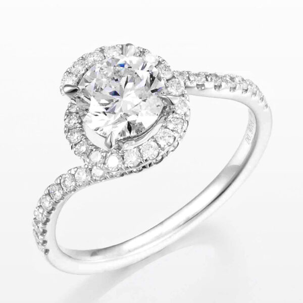 Small-Twist Vine Hidden Halo Pavé Lab-Grown Diamond Wedding Ring (Center Stone: 1.00 ct) in 14K/18K Gold & Platinum