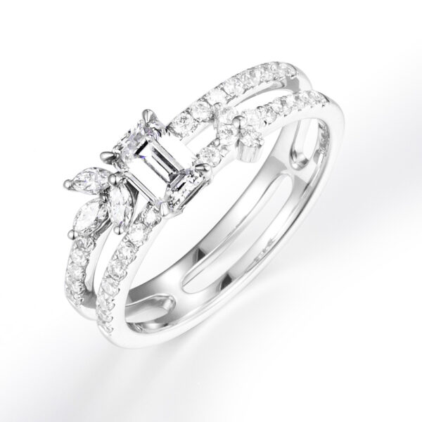 Emerald-Cut Double Band Laboratory Diamond Cluster Wedding Ring in 14K/18K White Gold,  Yellow Gold, Rose Gold, and Platinum (0.55 ct)