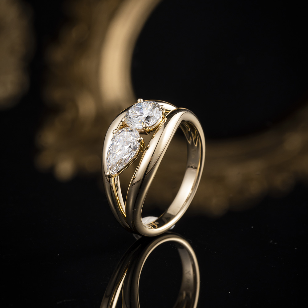 Asymmetrical Two-Stone Lab-Grown Diamond Ring in 14K/18K White
